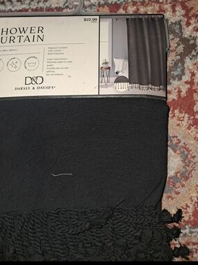 Black Fringe Shower Curtain - Textured Cotton Blend